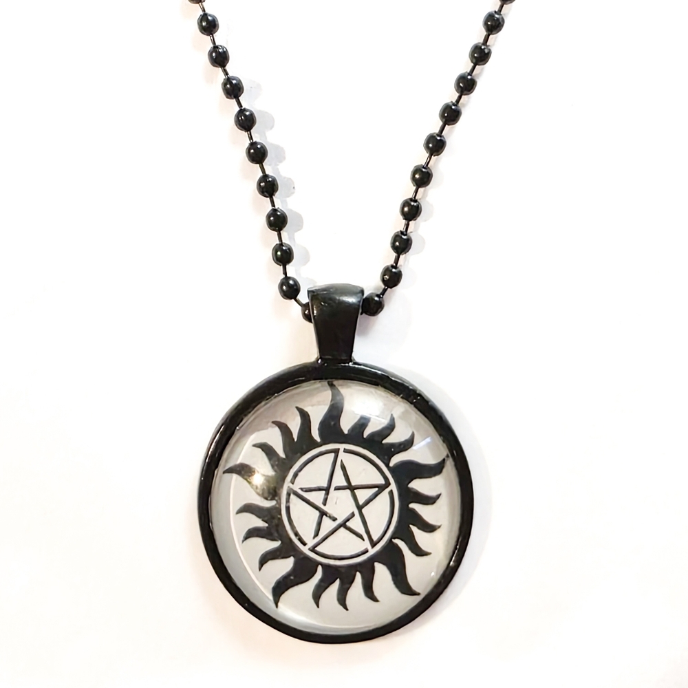 Black Pentagram Pendant Ball Link Chain Charm Necklace Dark Grunge Goth Jewelry